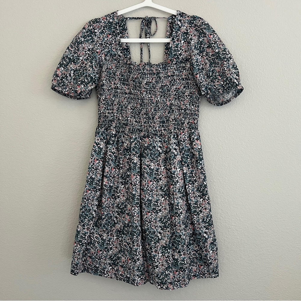 Michael Stars Jude Puff-Sleeve Smocked above the Knee Dress Size MP Blue NWT